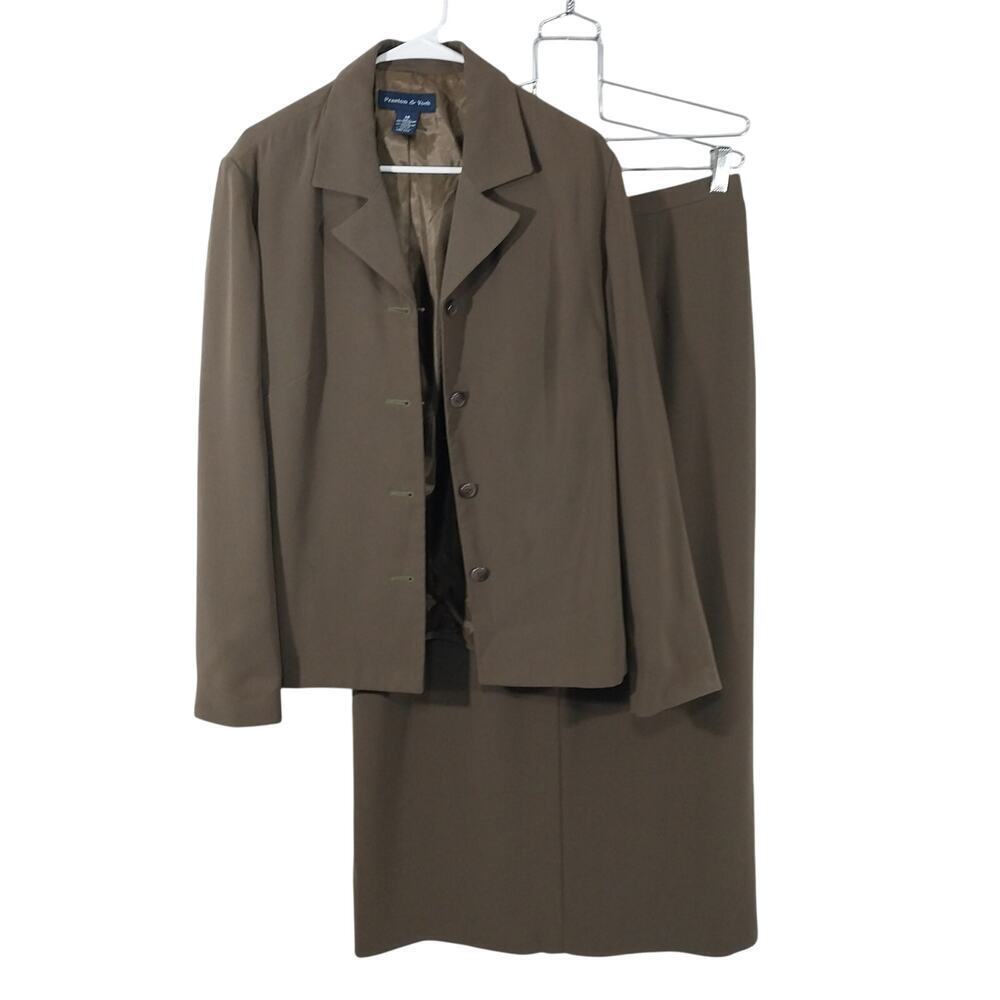 PRESTON & YORK! KHAKI GREEN DRAPEY, FLOWING MICROFIBER 2PC PANTS SUIT! SZ 14 - Picture 3 of 13